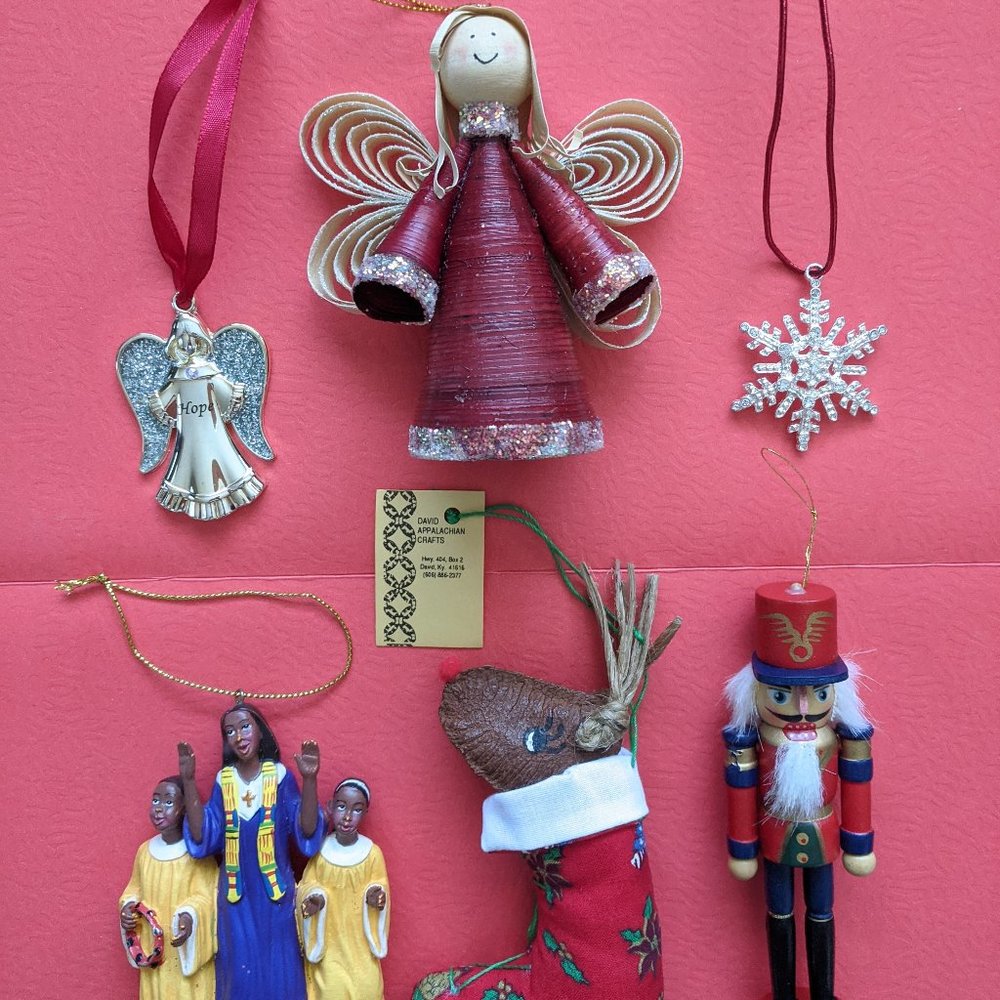 Lot of 6 Christmas Tree Decoration Ornament Crystal Angel Reindeer Soldier Snow